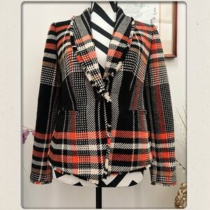 Ann Taylor Black and Orange Plaid Blazer